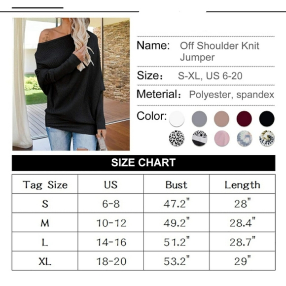 🆕️Off Shoulder Batwing Sleeve Ribbed Shirt Loose - Picture 4 of 5
